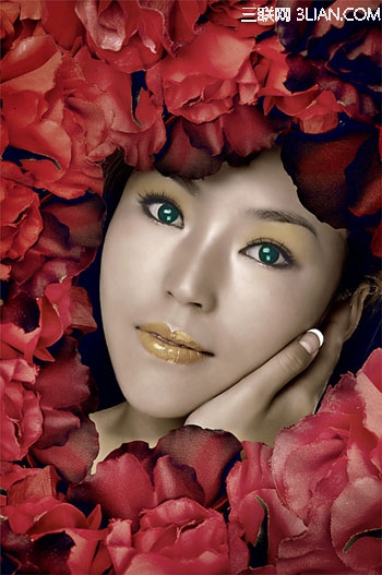 Photoshop为玫瑰丛下美女调出写 真效果