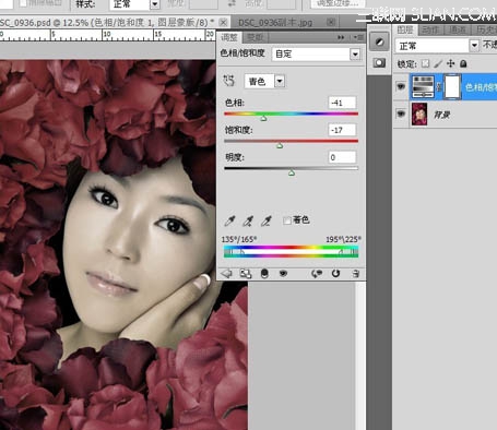 Photoshop为玫瑰丛下美女调出写 真效果