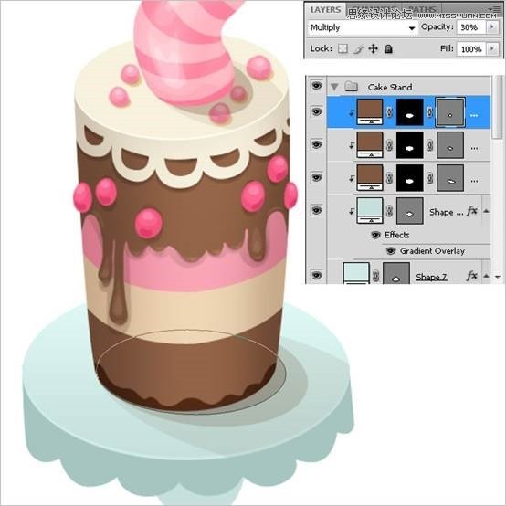 Photoshop绘制甜美精致的巧克力蛋糕教程