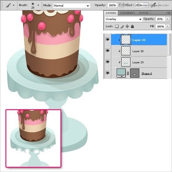 Photoshop绘制甜美精致的巧克力蛋糕教程