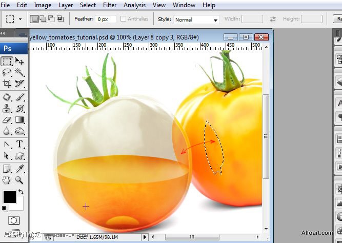 PS合成装满液体的玻璃光泽西红柿