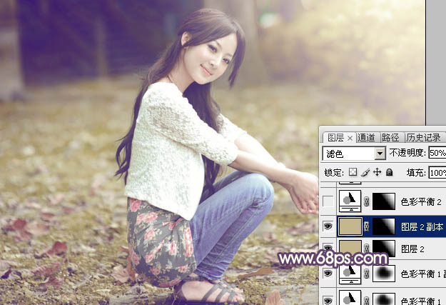 Photoshop将外景美女图片打造古典中性黄褐色