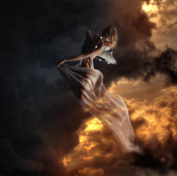 PS合成晚霞火光中飞行的天使
