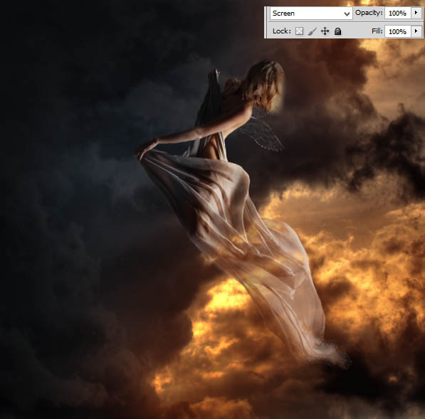 PS合成晚霞火光中飞行的天使