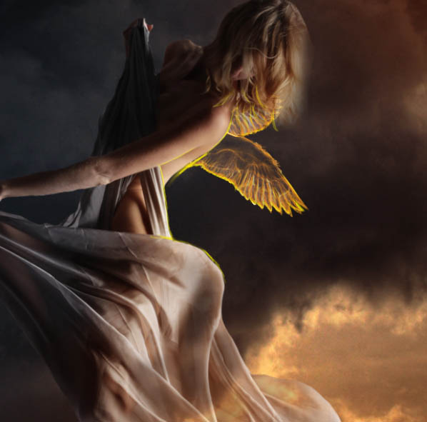 PS合成晚霞火光中飞行的天使