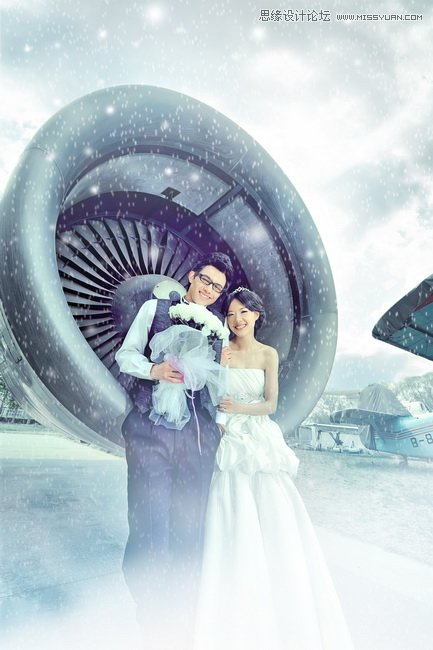 Photoshop将婚纱照片调出梦幻韩风雪景效果”