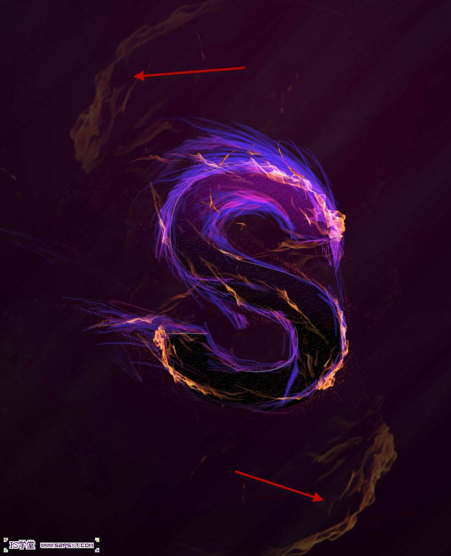 photoshop利用画笔及变形工具手绘制作漂亮的紫色火焰字