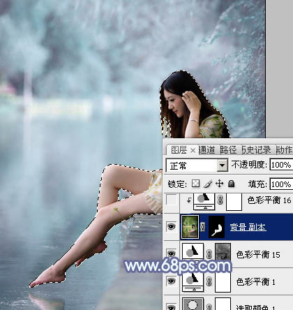 Photoshop为溪边美女图片打造梦幻的淡蓝色