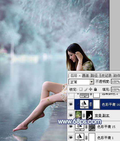 Photoshop为溪边美女图片打造梦幻的淡蓝色