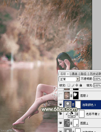 Photoshop为水边美女图片打造甜美的酒红色
