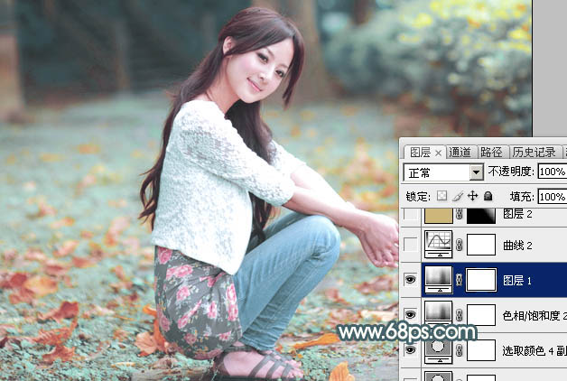 Photoshop给果子美女调制甜美的淡调青红色