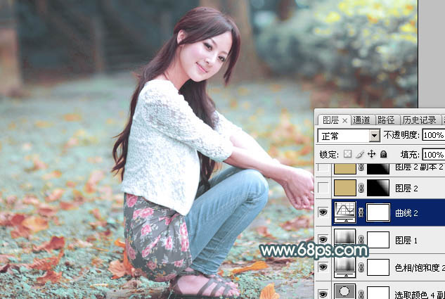 Photoshop给果子美女调制甜美的淡调青红色