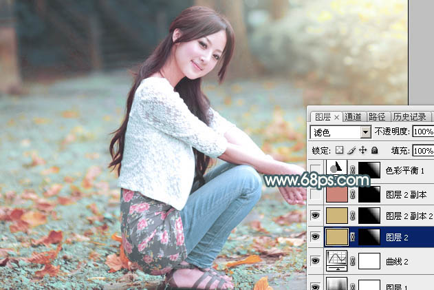 Photoshop给果子美女调制甜美的淡调青红色