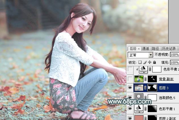 Photoshop给果子美女调制甜美的淡调青红色