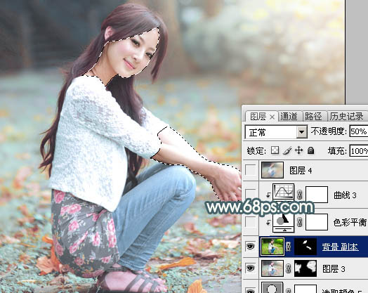 Photoshop给果子美女调制甜美的淡调青红色