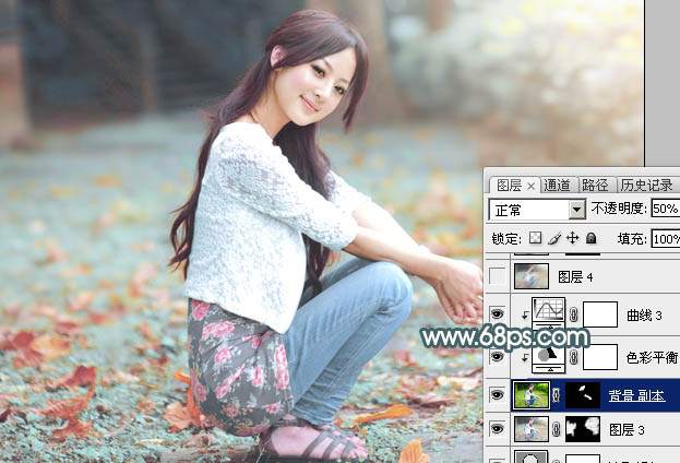 Photoshop给果子美女调制甜美的淡调青红色