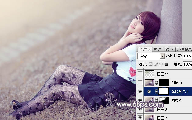 Photoshop为草地美女图片打造古典中性冷褐色