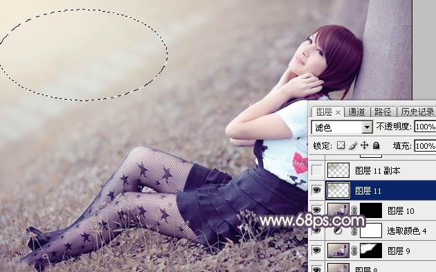 Photoshop为草地美女图片打造古典中性冷褐色