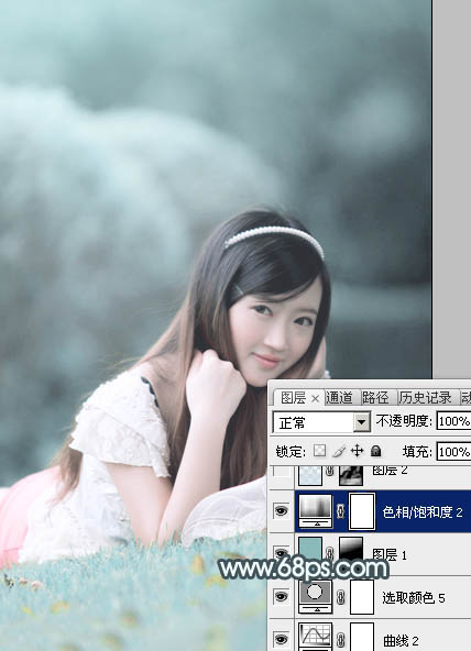 Photoshop为外景美女图片打造秀美的淡调冷色效果