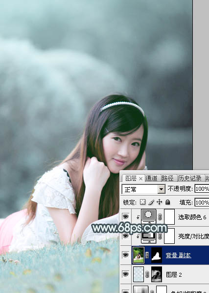 Photoshop为外景美女图片打造秀美的淡调冷色效果