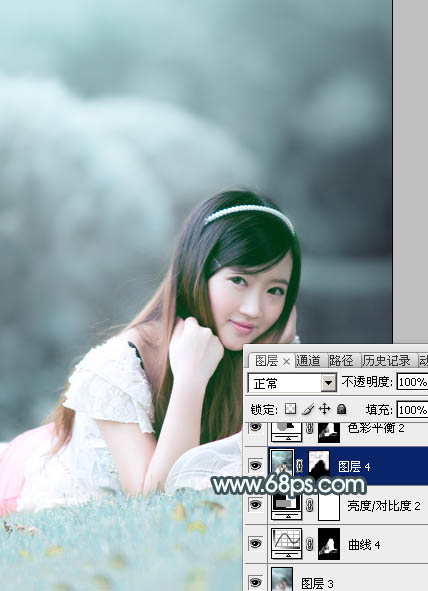 Photoshop为外景美女图片打造秀美的淡调冷色效果