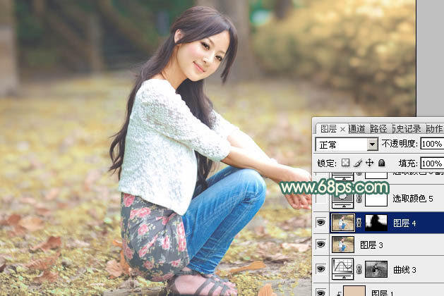 Photoshop为果子美女加上秋季甜美的粉暖色