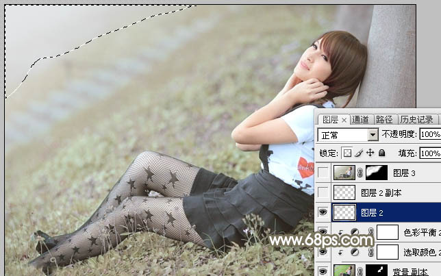 Photoshop为春季外景美女加上柔和的中性黄绿色