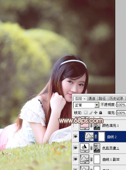 Photoshop为甜美的外景美女加上漂亮的粉褐色