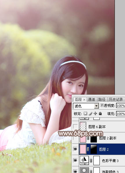 Photoshop为甜美的外景美女加上漂亮的粉褐色