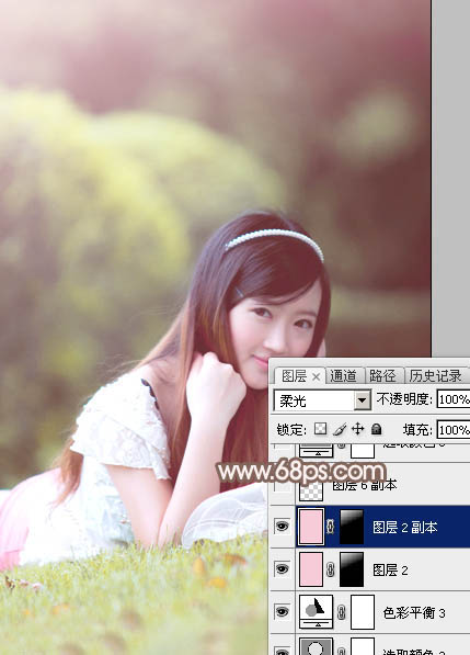 Photoshop为甜美的外景美女加上漂亮的粉褐色