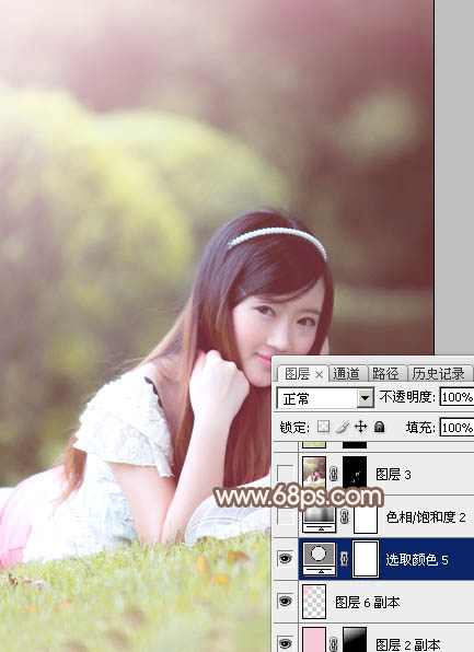 Photoshop为甜美的外景美女加上漂亮的粉褐色