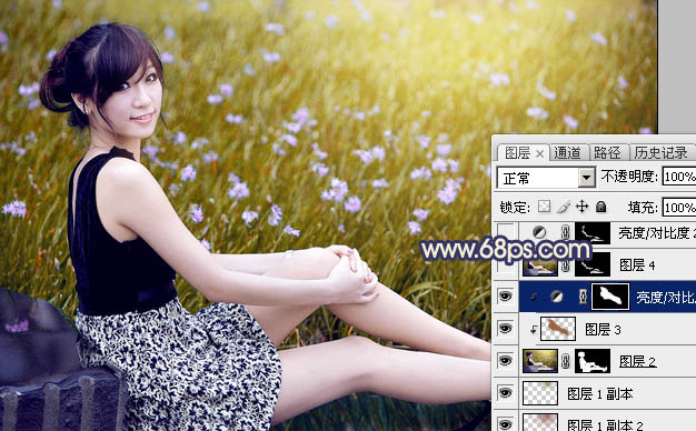 Photoshop为草地美女图片打造甜美的暗褐色