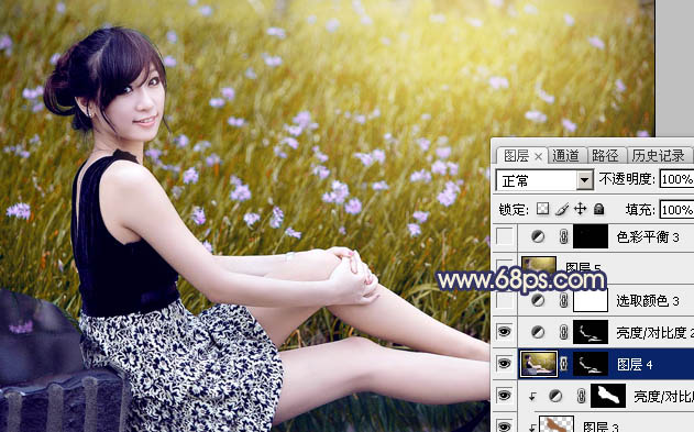 Photoshop为草地美女图片打造甜美的暗褐色