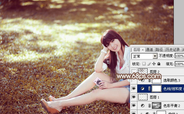 Photoshop为草地上的美女加上唯美的阳光淡褐色