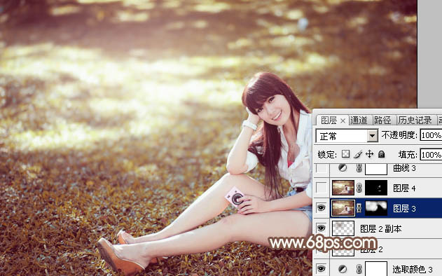 Photoshop为草地上的美女加上唯美的阳光淡褐色