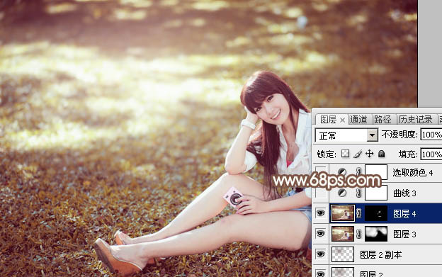 Photoshop为草地上的美女加上唯美的阳光淡褐色