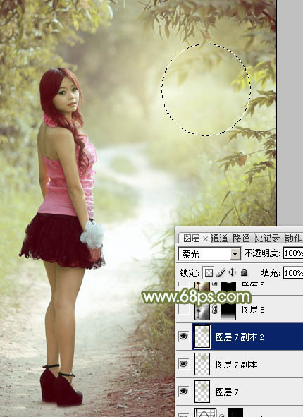 Photoshop为树林逆光人物加上柔和的韩系淡褐色效果