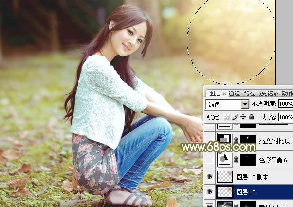 Photoshop调制出柔美的中性黄绿色的草地美女图片