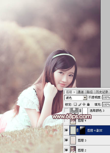 Photoshop打造柔和的古典红褐色外景美女图片