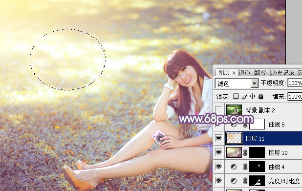 Photoshop为草地上的美女调制明快的秋季蓝黄色