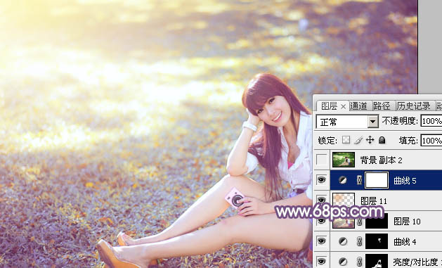 Photoshop为草地上的美女调制明快的秋季蓝黄色