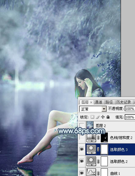 Photoshop将河边美女图片打造唯美的淡冷色