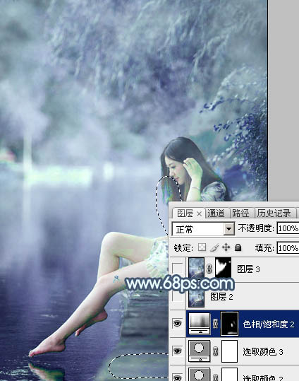 Photoshop将河边美女图片打造唯美的淡冷色