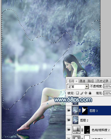 Photoshop将河边美女图片打造唯美的淡冷色
