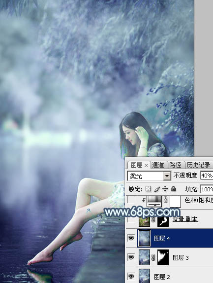 Photoshop将河边美女图片打造唯美的淡冷色