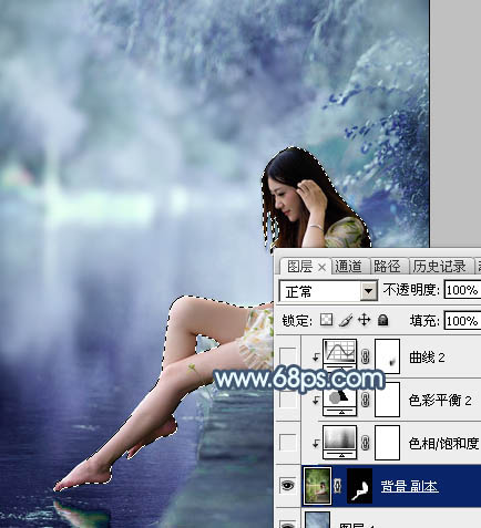 Photoshop将河边美女图片打造唯美的淡冷色
