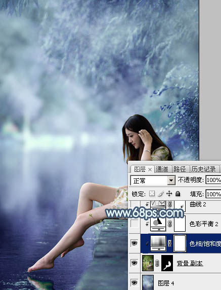 Photoshop将河边美女图片打造唯美的淡冷色