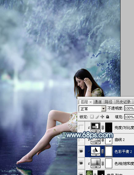 Photoshop将河边美女图片打造唯美的淡冷色
