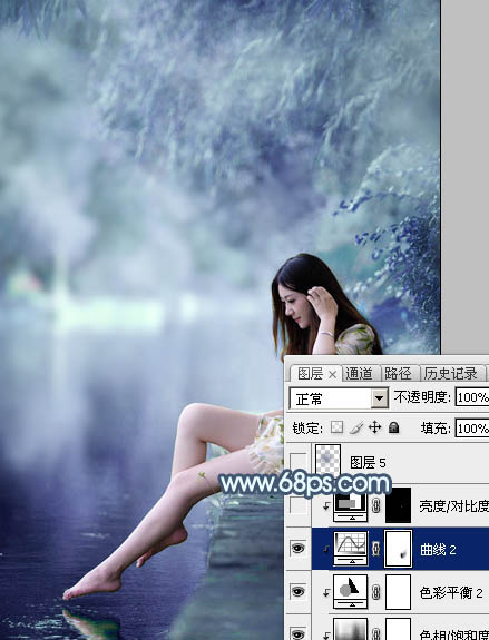 Photoshop将河边美女图片打造唯美的淡冷色