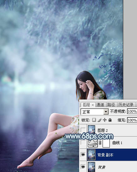 Photoshop将河边美女图片打造唯美的淡冷色